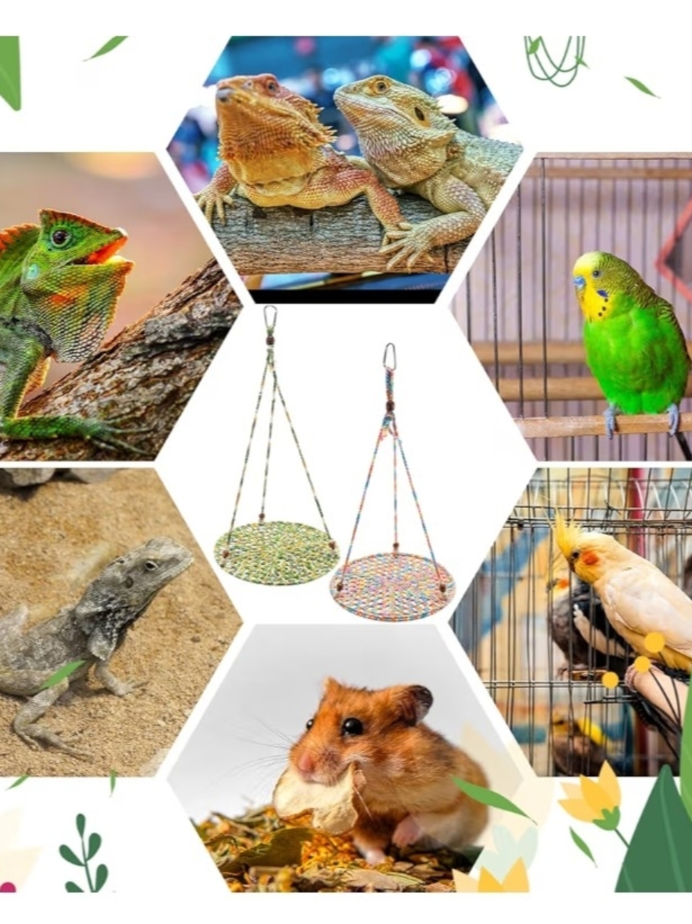 Set Of 2 Colorful Hanging Pet Hammocks - Multicolor Rope Perch - Picture 4 of 9